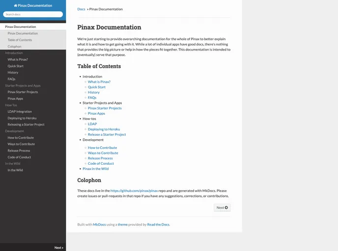 screenshot of Pinax