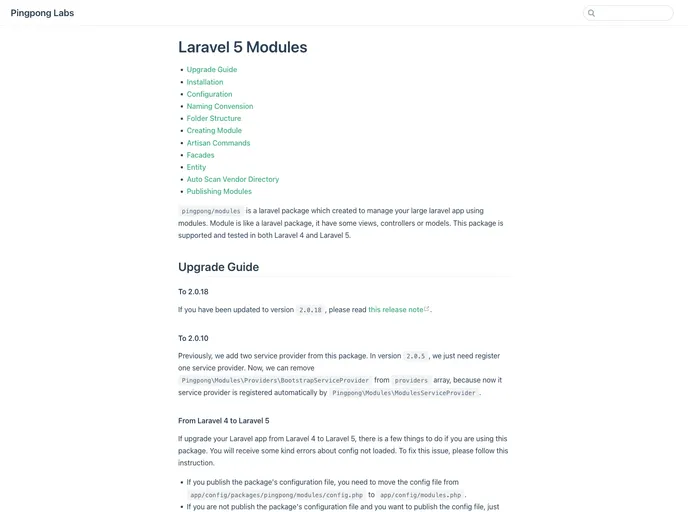 screenshot of Modules