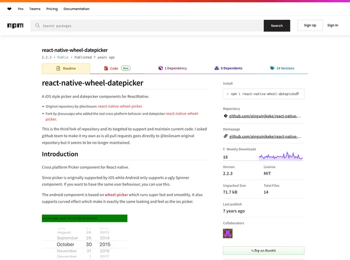 screenshot of React Native Wheel Datepicker