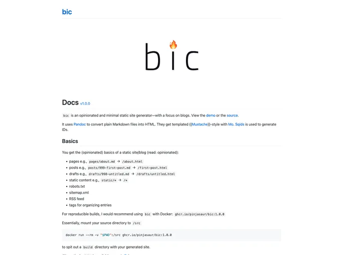 screenshot of Bic