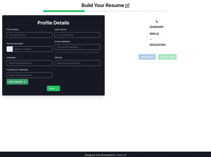 screenshot of Resume Builder