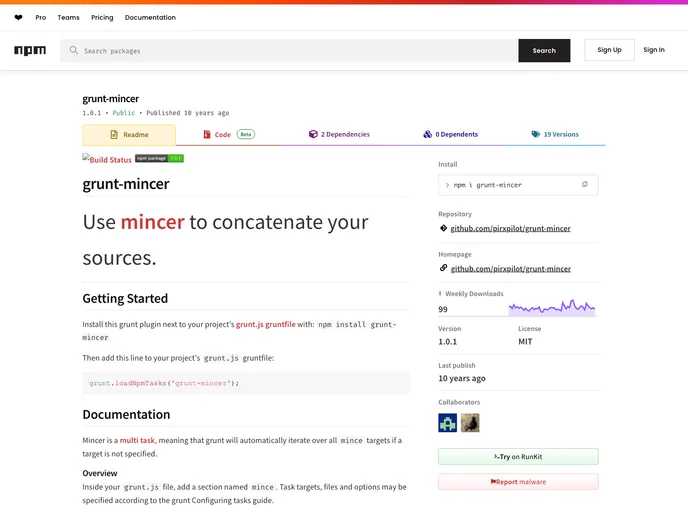 screenshot of Grunt Mincer