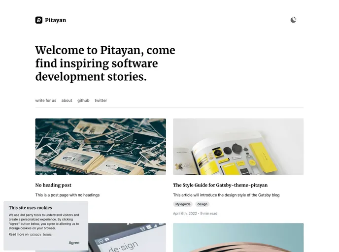 screenshot of Gatsby Theme Pitayan