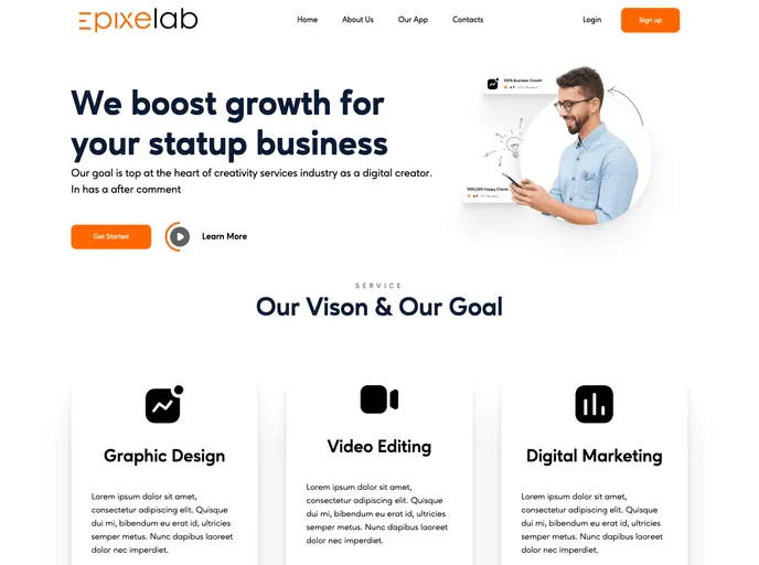 screenshot of Startup Agency Landing Page