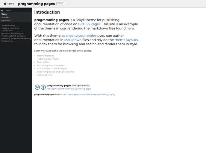 screenshot of Programming Pages