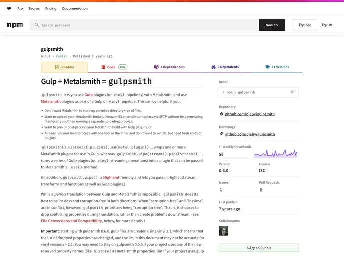 screenshot of Gulpsmith