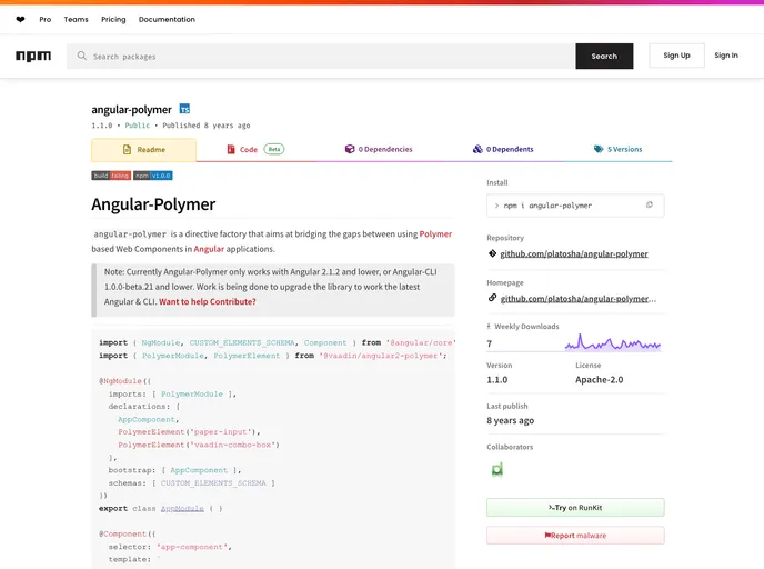 screenshot of Angular Polymer