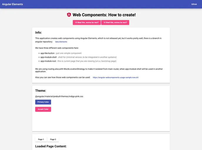 screenshot of Angular Elements Sample