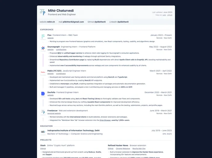 screenshot of Resume