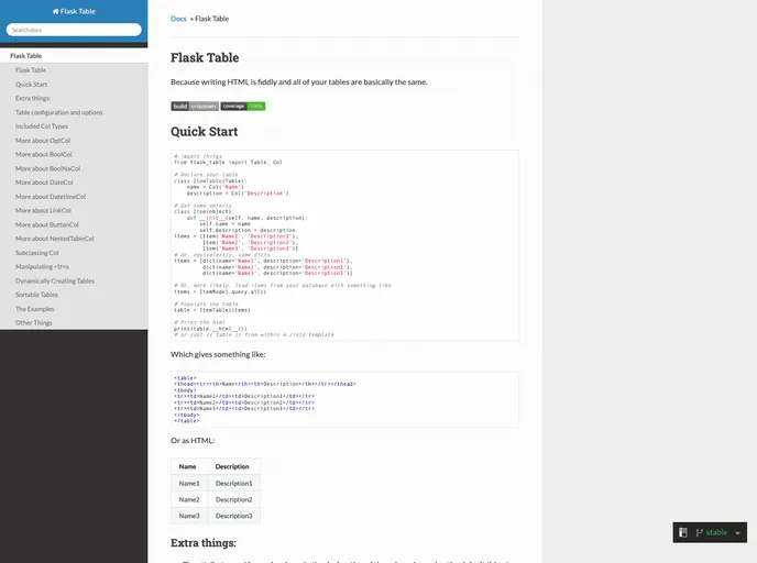 screenshot of Flask_table