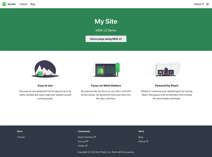 screenshot of Docusaurus Mdx 2