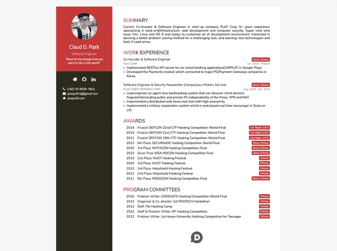 screenshot of Awesome Web CV