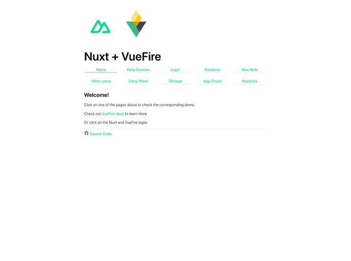 screenshot of Nuxt Vuefire Example Spark Plan