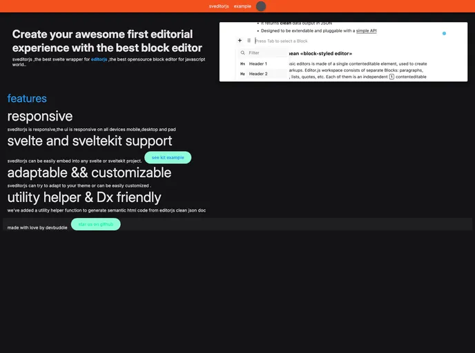 screenshot of Sveditorjs