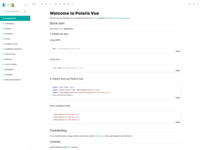 screenshot of Polaris Vue