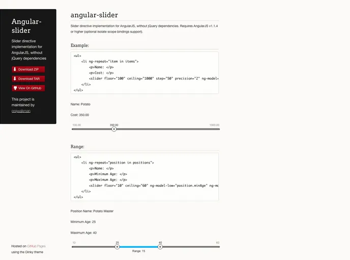 screenshot of Angular Slider