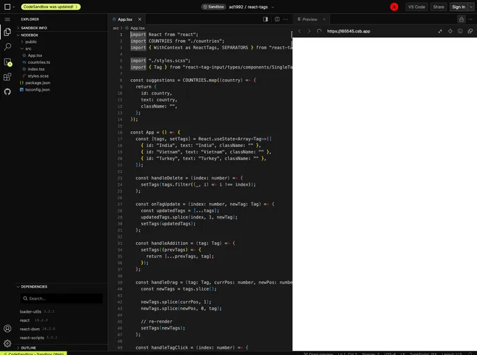 React Tags screenshot