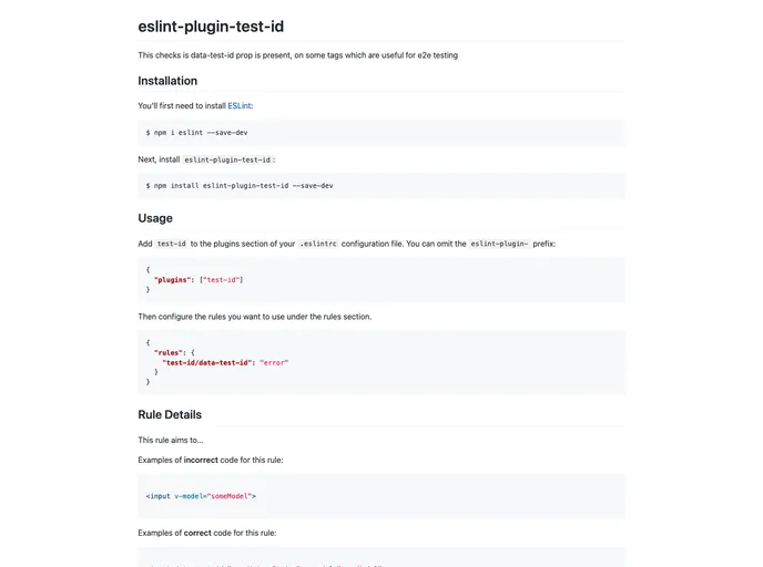 screenshot of Eslint Plugin Test Id