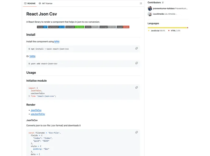 React Json Csv screenshot