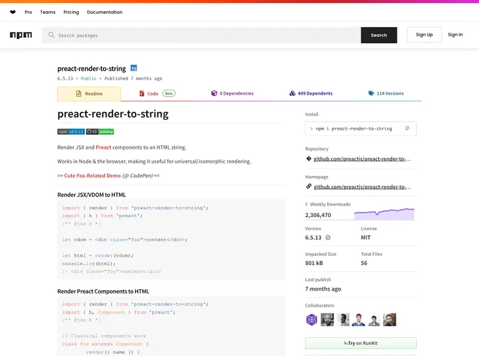 screenshot of Preact Render To String