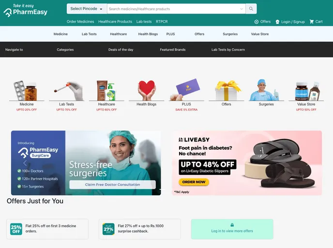 screenshot of PharmaEasy Clone