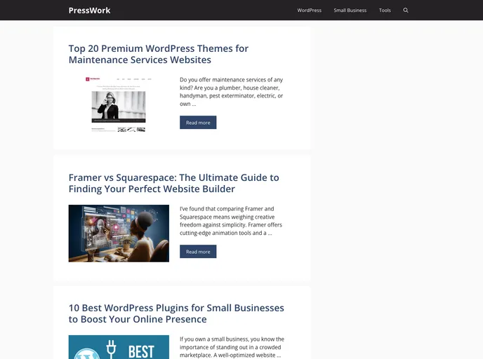 screenshot of PressWork