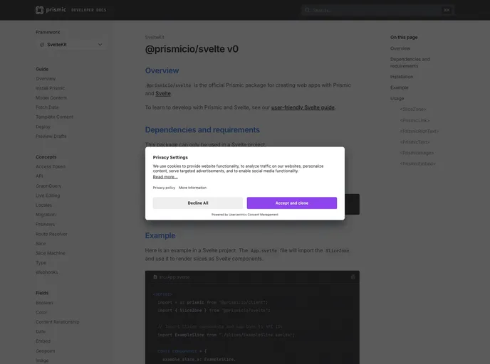 screenshot of Prismic Svelte