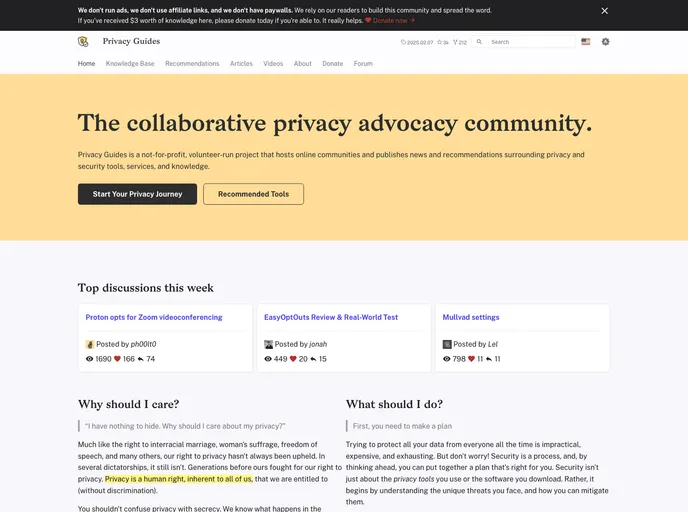 screenshot of Privacyguides.org