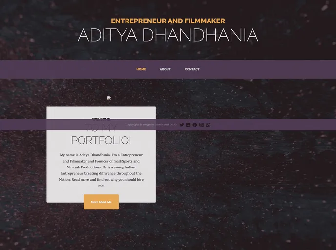 screenshot of Aditya Dhandhania Portfolio