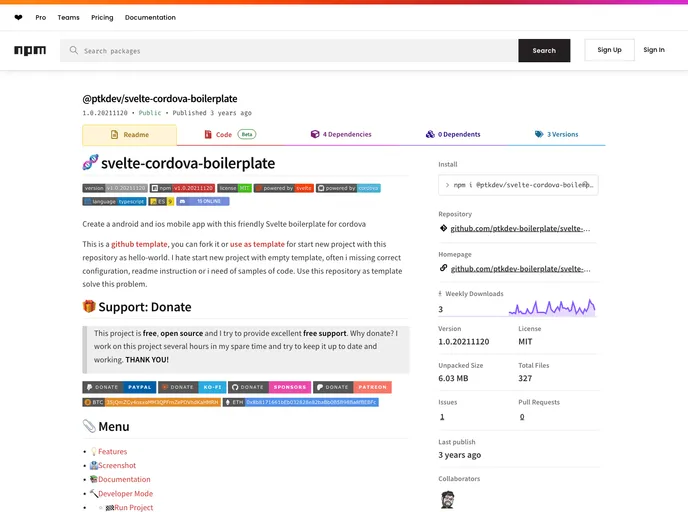 screenshot of Svelte Cordova Boilerplate