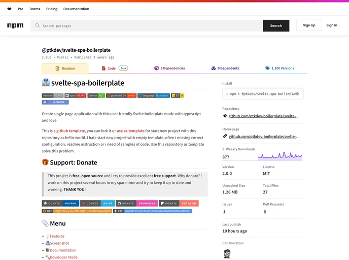 screenshot of Svelte Spa Boilerplate