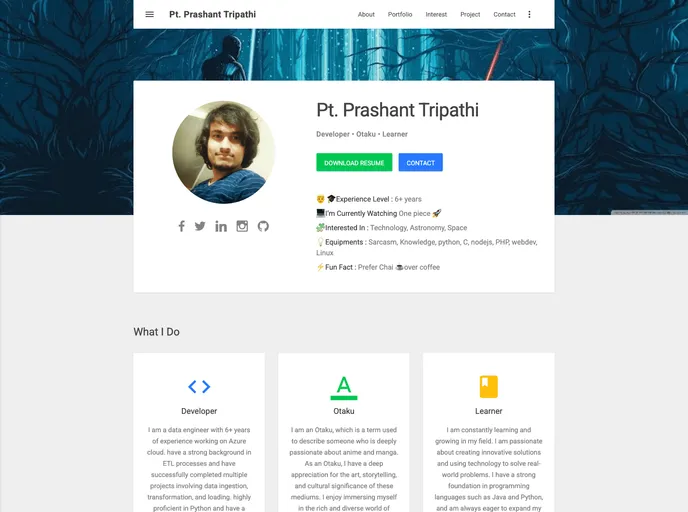 screenshot of Ptprashanttripathi.github.io