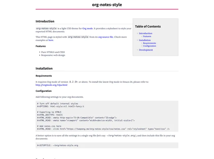 screenshot of Org Notes Style