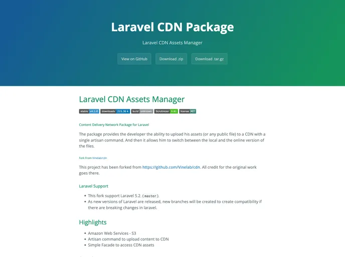 screenshot of Laravelcdn