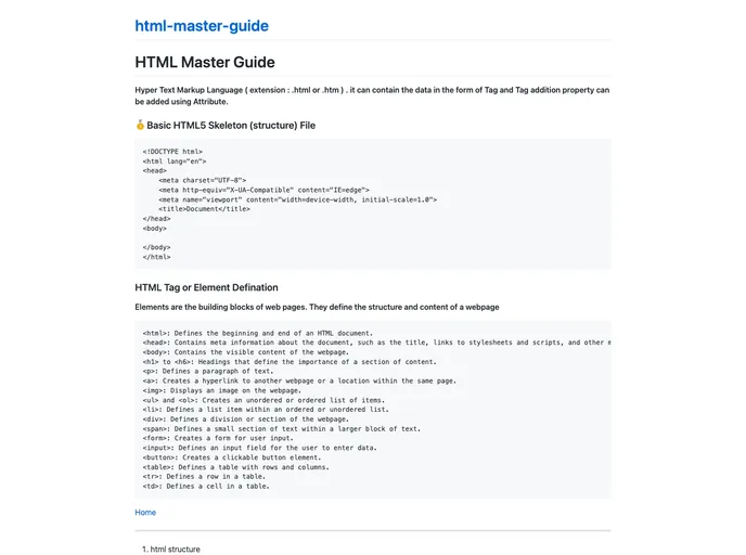 screenshot of Html Master Guide