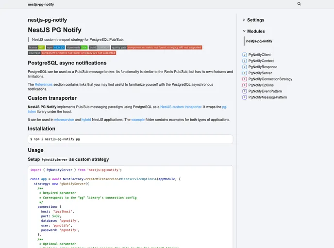 screenshot of Nestjs Pg Notify