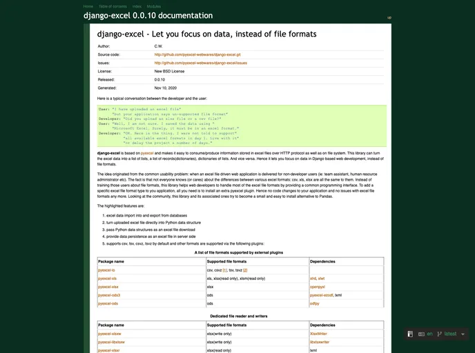 screenshot of Django Excel