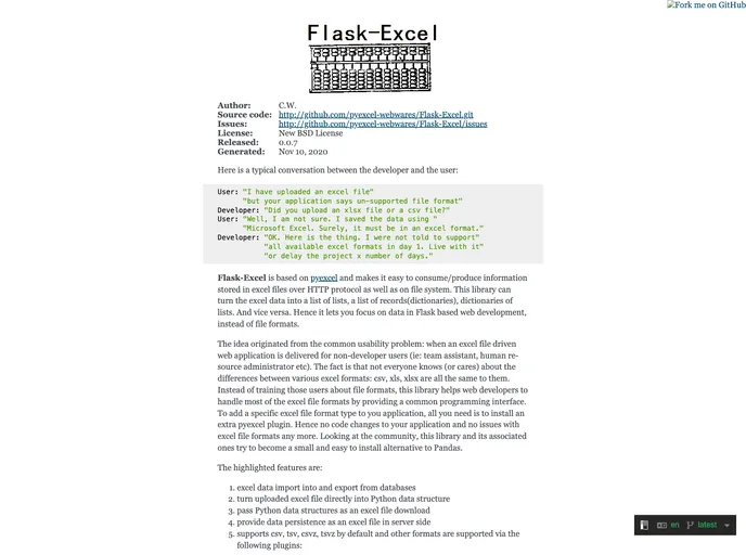 screenshot of Flask Excel