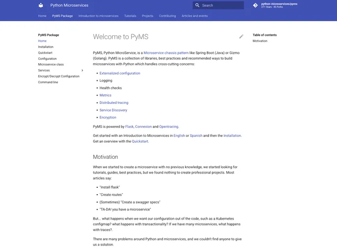 screenshot of Pyms