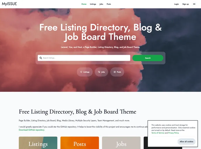 screenshot of Laravel_vue_directory_and_job_board_theme