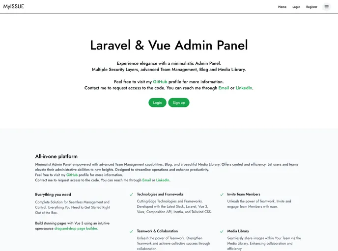 screenshot of Myissue Admin