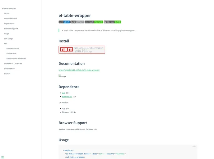 screenshot of El Table Wrapper