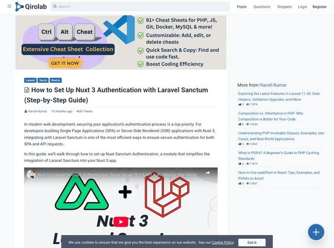 screenshot of Nuxt Sanctum Authentication Demo