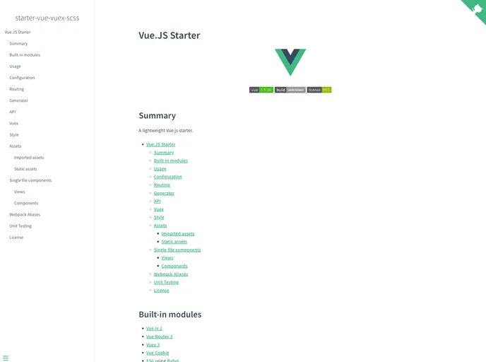 screenshot of Vue Js Starter Scss