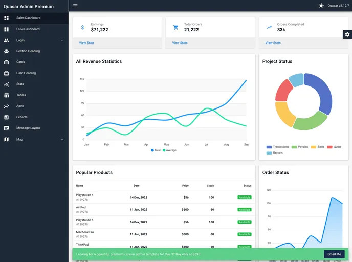 Quasar Admin Premium screenshot
