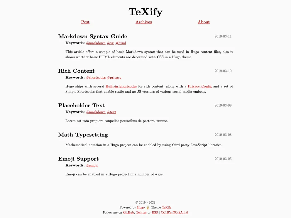 screenshot of Hugo Theme Texify