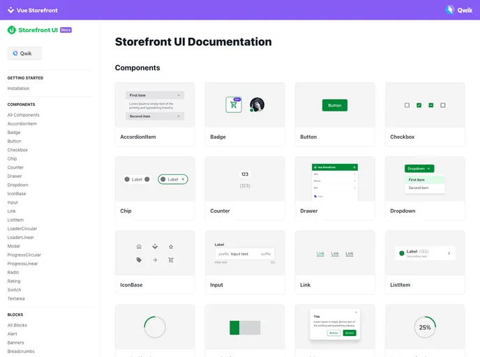 Qwik Storefront UI screenshot