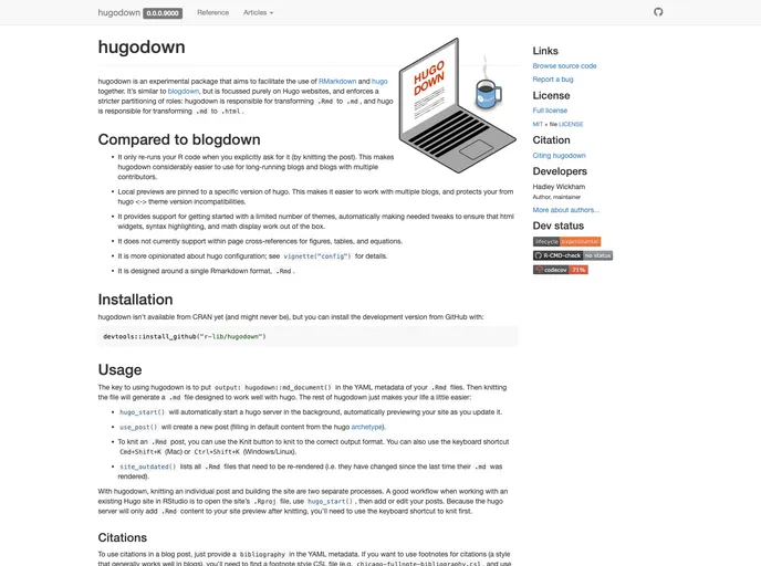 screenshot of Hugodown
