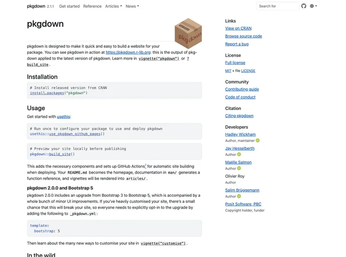 screenshot of Pkgdown