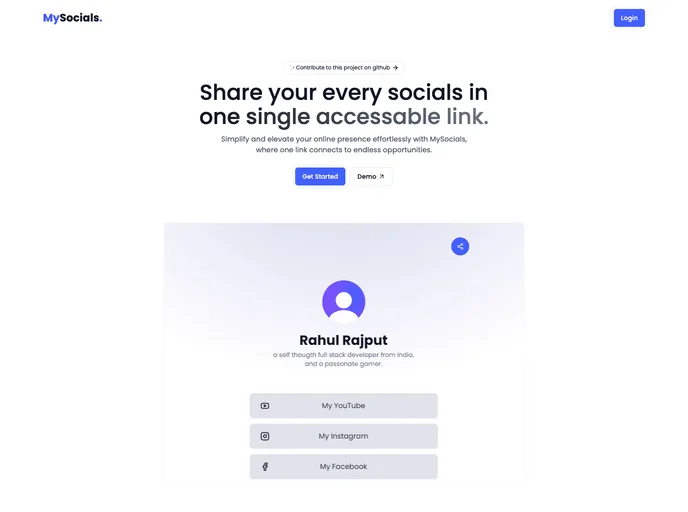 screenshot of MySocials